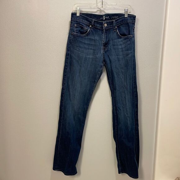 7 for all Mankind mens Austyn relaxed straight leg blue jeans - Picture 1 of 14